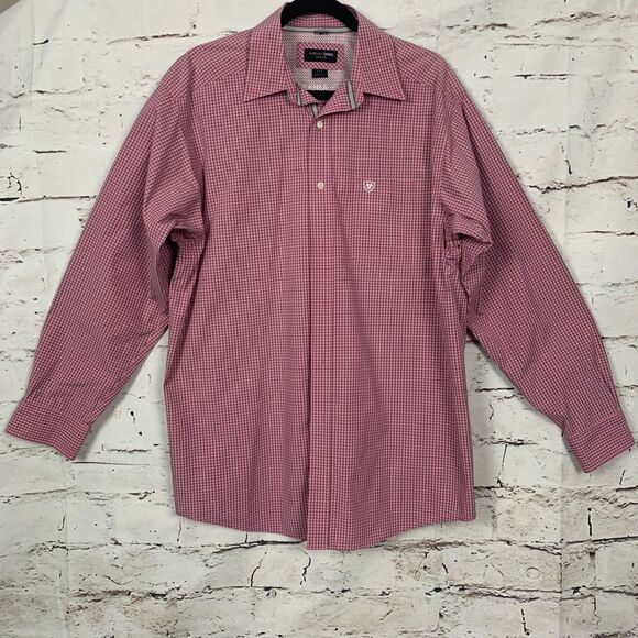 Ariat Pro Series Mens Shirt Large Pink Gray Plaid Button Down Western Cowboy - Picture 1 of 8